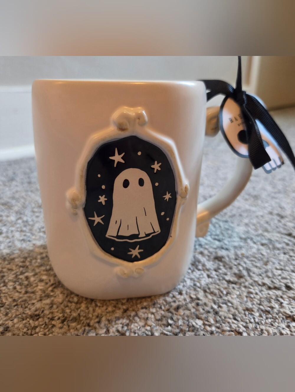 Rae Dunn "Drink Up" Spooky Ghost Mug Black & White Halloween